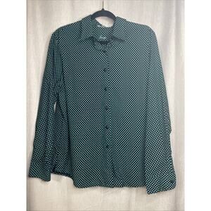Foxcroft Wrinkle Free Shaped Fit Women’s ButtonUp Top-Black W/Green Dots-Size 14